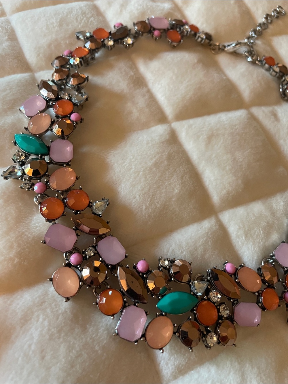 Colorful Gemstone Cluster Necklace - Pink, Orange & Teal - Picture 7 of 8